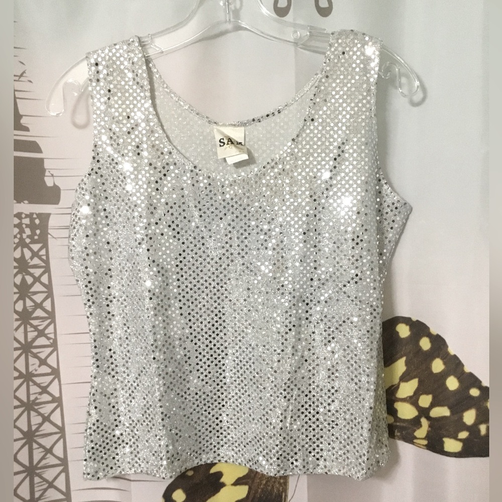 SAM Vintage Sequin Retro Disco Mirrorball Tank Top Plus Size Medium